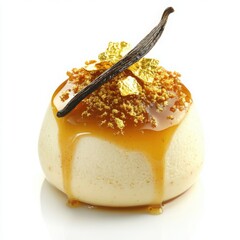 A different delicious caramel sweets dessert, a golden honey caramel panna cotta with a delicate layer of caramelized