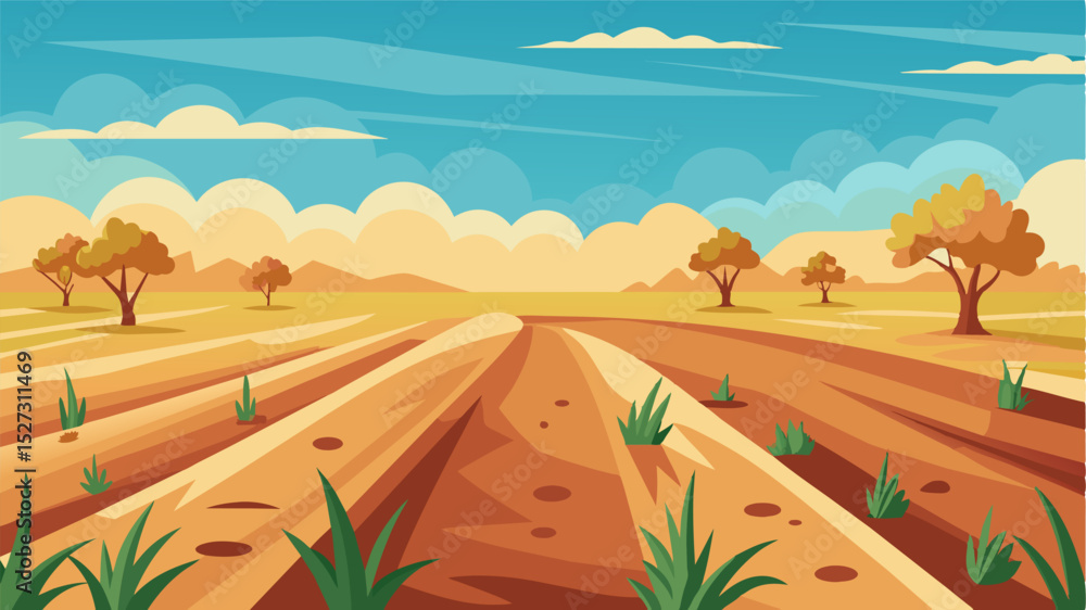 Aufkleber a seemingly endless stretch of farmland with wilted crops and empty fields symbolizing a lack of sus