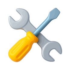 Isolated construction tools, including a metal wrench, screwdriver, and hammer, ideal for repair and industry work