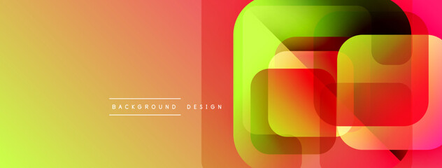 Abstract gradient background. Overlapping squares create dynamic visual effect. Bright colors blend smoothly, modern design element.