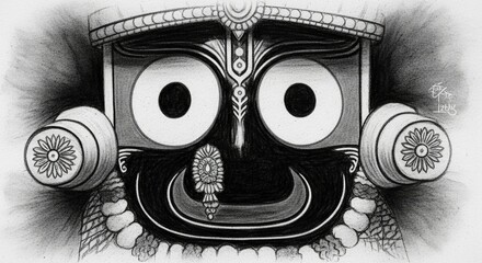 Jagannath drawing black and white sketch god hinduism deity art illustration