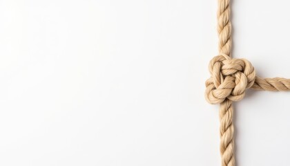 Thick rope tied in a nautical knot against a white background  