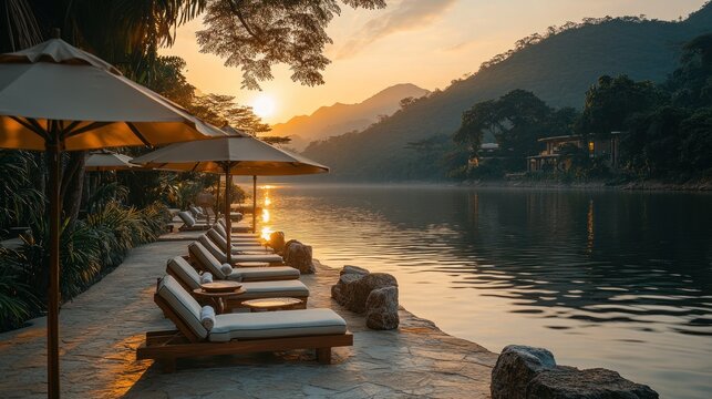 Tranquil riverside sunset getaway - Powered by Adobe