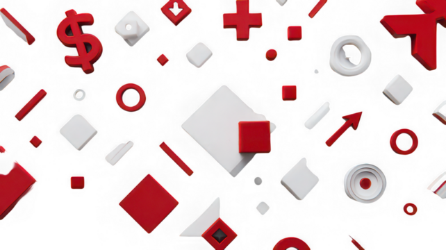 Red and white finance symbol, geometric shape, abstract background - Powered by Adobe