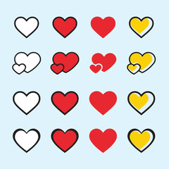 Collection of Love Heart Symbol Icons . Love Illustration Set with Solid and Outline hearts