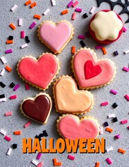 Obraz premium Delicious Halloween heart shaped sugar cookies