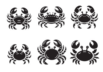 Crab icon Set, Crab black color Silhouette Vector