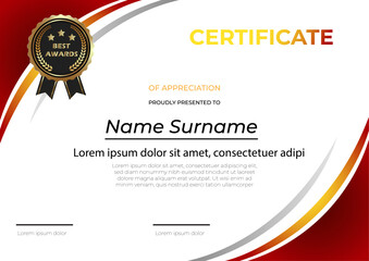 Modern golden red certificate of achievement template