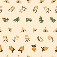 Travel Icons Pattern on Soft Beige
