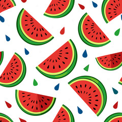 Seamless pattern with fresh watermelon slices, a sweet and juicy summer fruit illustration perfect for a healthy food background design