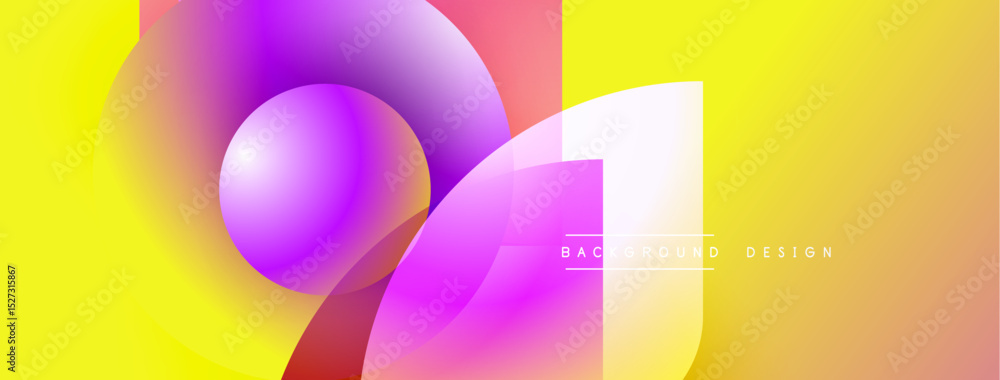 Poster abstract vibrant shapes overlap. yellow, purple, pink hues create dynamic composition. modern design