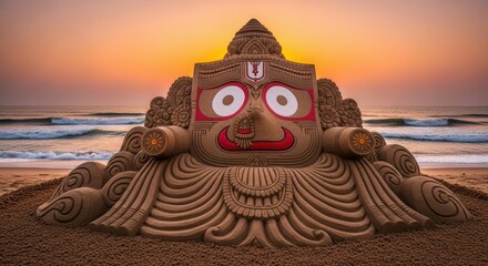 Jagannath sand art puri beach odisha india hinduism sculpture travel tourism
