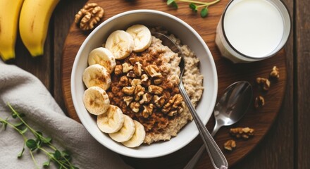 Fototapeta premium Healthy breakfast with cereal and banana