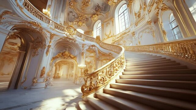 Opulent palace interior with grand staircase