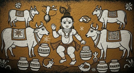 Krishna cows hinduism indian art mythology traditional deity god religion india