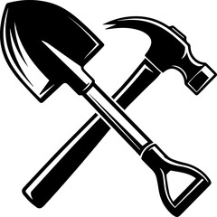 Shovel and Hammer Cross Logo Icon for Construction and Tools