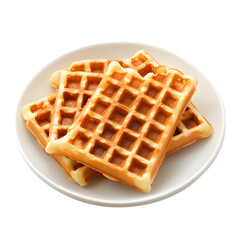 Plate of waffles isolated on white background