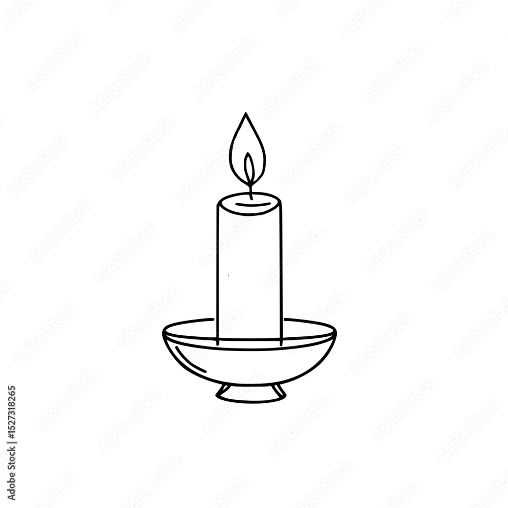 Poster simple line art candle with holder on a white background - concept of single line outline vector