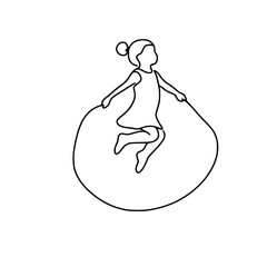 Girl jumping rope in a playful pose outlined in a single line vector  