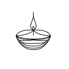 Single line outline vector of an oil lamp with a lit wick  