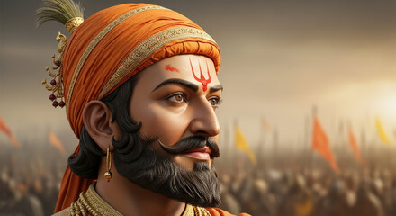 Shivaji maharaj portrait maratha warrior king india hindu ruler turban beard art