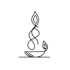 Minimalist line art of a candle flame in a bowl on white background concept of single line outline vector  