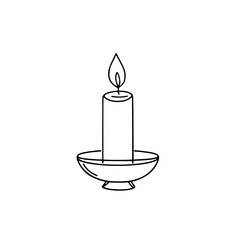 Simple line art candle with holder on a white background - Concept of single line outline vector  