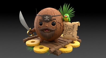 Charming Coconut Pirate: A Whimsical 3D Illustration
