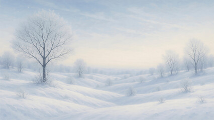 Fototapeta premium Serene Winter Landscape Stunning Snow-Covered Hills and Bare Trees Wallpaper