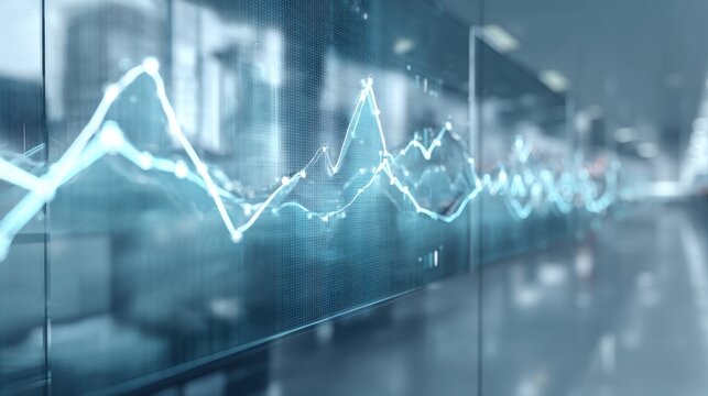 A blue line graph with peaks and valleys displayed over a blurred background in a light blue color