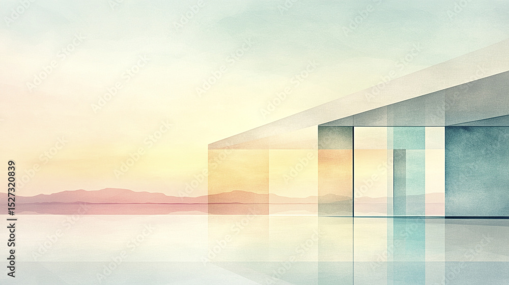 Poster serene abstract architecture scene with soft colors and reflections