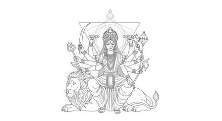 Durga maa hindu goddess devi shakti lioness illustration divine feminine power