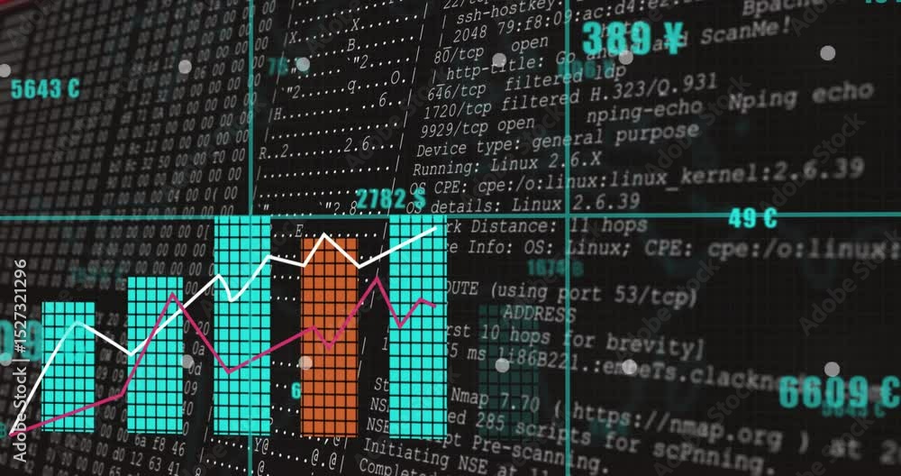 Poster dashboard opening map updating currency moving bars scanning text illustrating data shifts