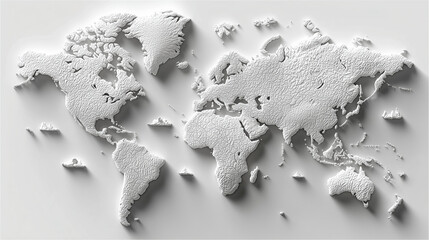 Fototapeta premium White 3d world map for presentations, educational materials, travel websites, global business reports, and digital backgrounds. Perfect for multimedia projects.
