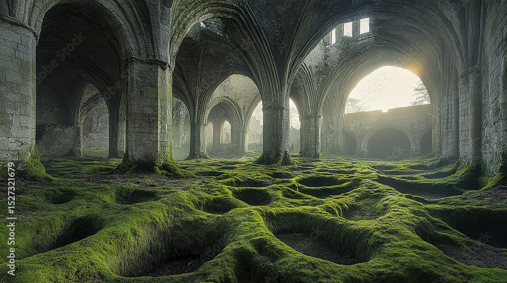 Aufkleber ancient abbey ruins with moss covered arches and open spaces create serene atmosphere