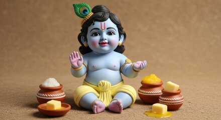 Baby krishna krishna janmashtami krishna statue hindu god krishna butter pot