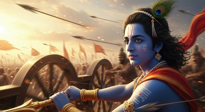 Krishna arjuna mahabharata hinduism chariot battle war india mythology divine