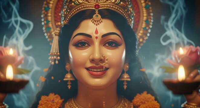 Indian goddess lakshmi devi hindu deity diwali festival celebration lights art