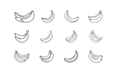 Illustrations of bananas in black and white artistic styles, showcasing various angles and orientations. Great for creative projects, educational materials, or coloring activities.

