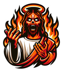 Fiery Jesus Christ Illustration Hellfire Religious Tatto