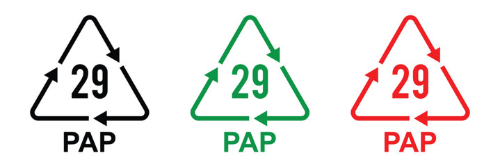 Recycling code icon set. Plastics, Batteries, Paper, Metals, Organic Biomatters, Glass and composites vector symbols. Set of recycling codes for plastics, plastic, recycle, symbol in eps 10.