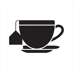 Tea Cup with Tea Bag Silhouette Icon – Minimal Beverage Vector Design