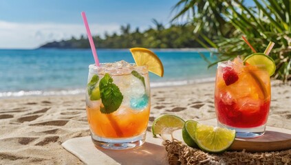 Refreshing Summer Cocktails on a Sunny Beach – Tropical Vacation Vibes