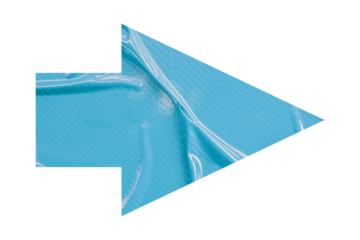 Light blue crumpled paper arrow isolated on transparent background