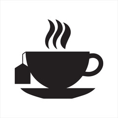 Tea Cup with Tea Bag Silhouette Icon – Minimal Beverage Vector Design