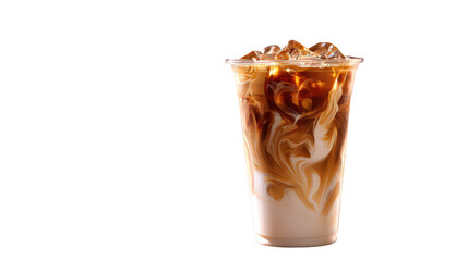 Iced coffee in plastic cup isolated on transparent background