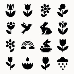 Fototapeta premium springtime icons: flowers, rabbit, rainbow vector