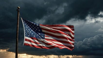 USA Flag Silhouette with Stormy Sky – Dramatic Independence Day