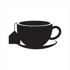 Tea Cup with Tea Bag Silhouette Icon – Minimal Beverage Vector Design