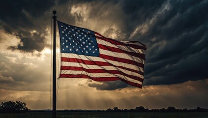 USA Flag Silhouette with Stormy Sky – Dramatic Independence Day